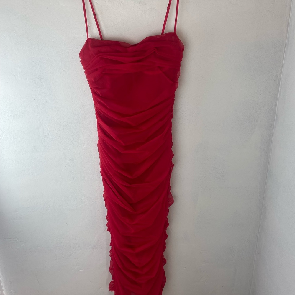 House of CB London Elegant Red Ruched Dress Size medium